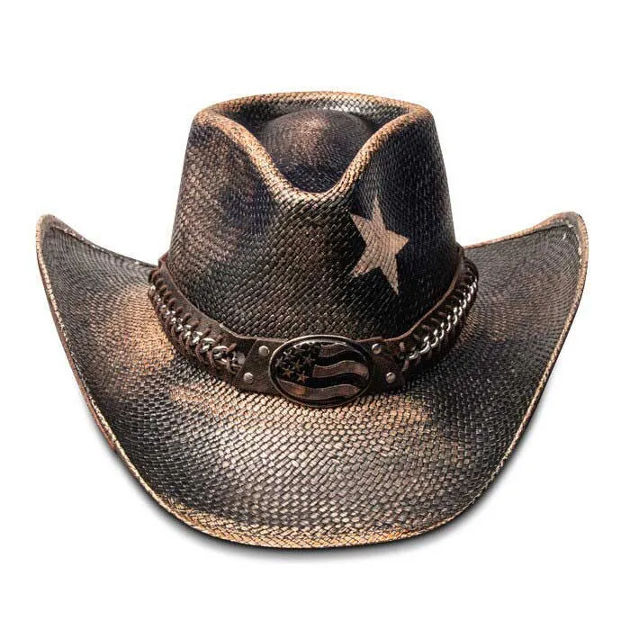 Stampede Hats - Vintage Black Star USA Panama Straw Cowboy Hat