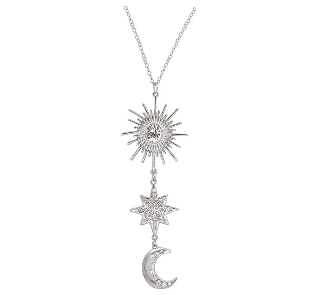 Star Crescent Moon Necklace Simulated Diamond Turkish Islamic Muslim Jewelry Arabic Solar Sun Chain 28in.