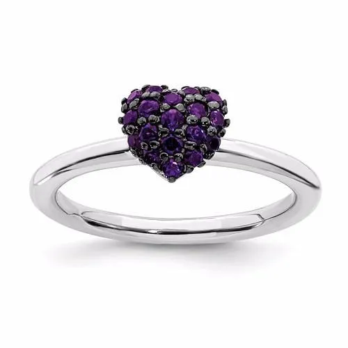 Sterling Silver Amethyst Stackable Expressions Heart Ring