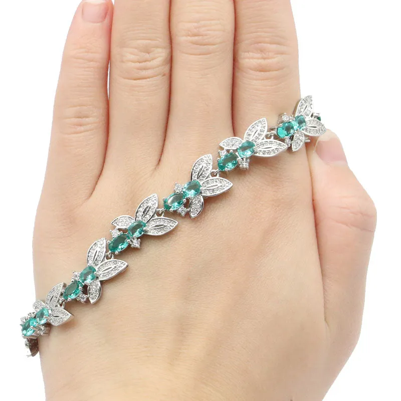 Sterling Silver Created Aquamarine CZ Tennis Bracelet