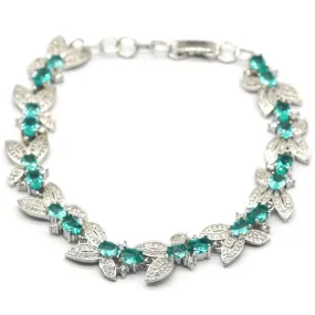 Sterling Silver Created Aquamarine CZ Tennis Bracelet