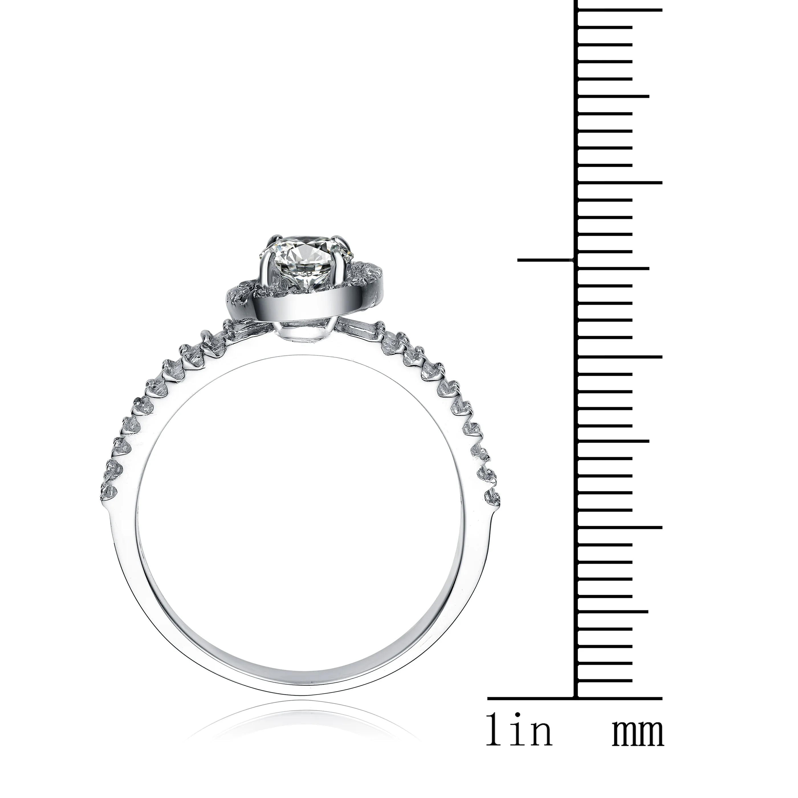 Sterling Silver Cubic Zirconia Solitaire with Two Row Ring