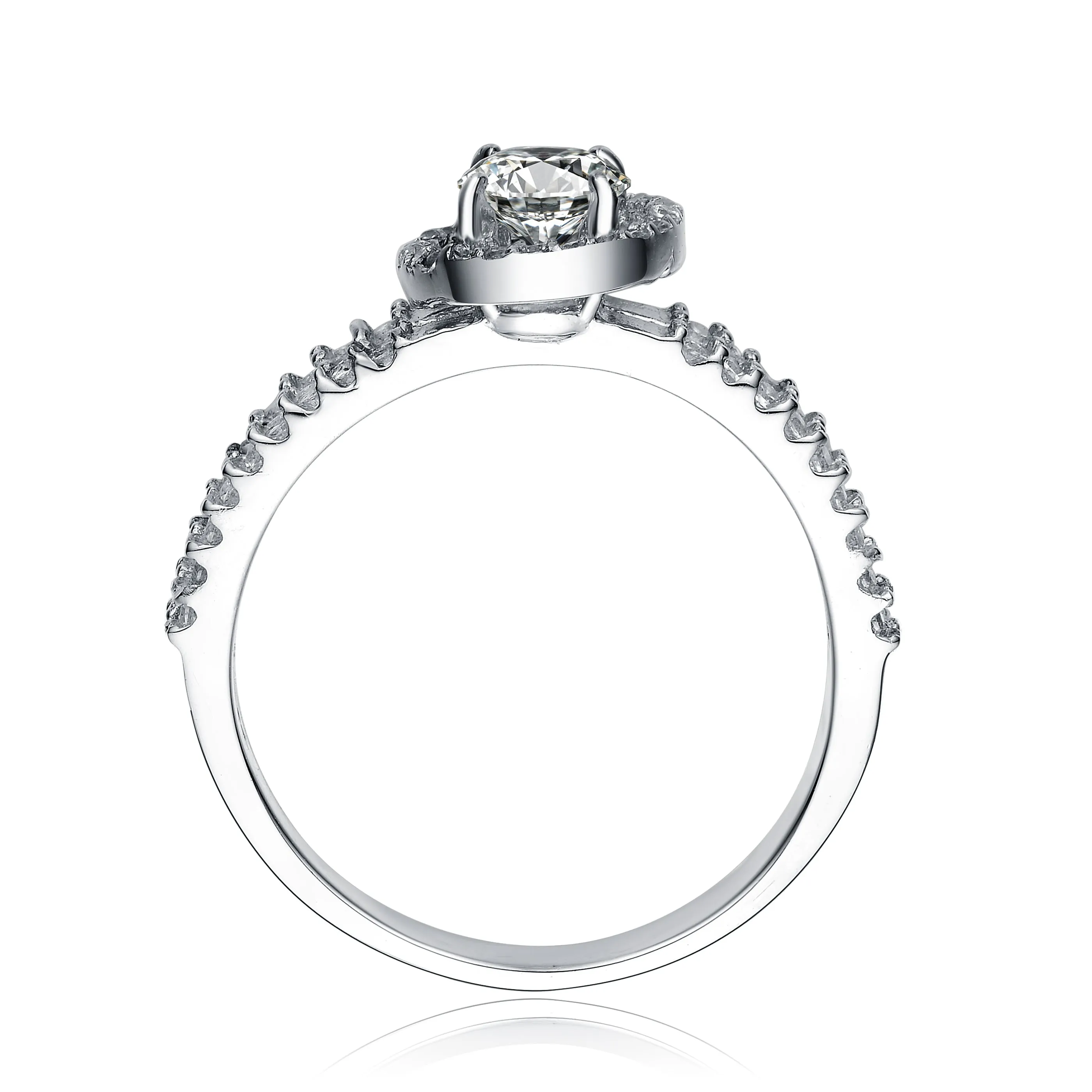 Sterling Silver Cubic Zirconia Solitaire with Two Row Ring