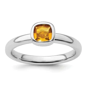 Sterling Silver Cushion Cut Citrine Ring