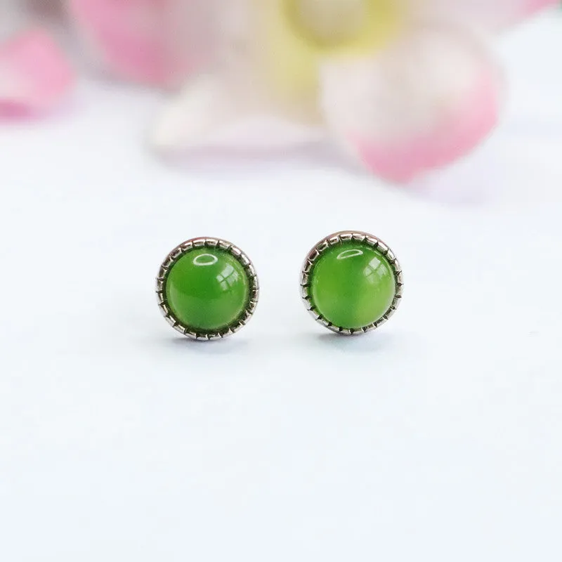 Sterling Silver Earrings with Natural Hetian Jade Insets