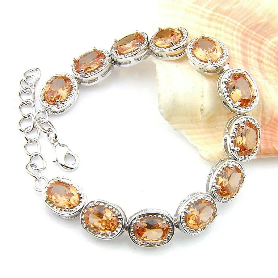 Sterling Silver Oval Cut Champagne Morganite Tennis Bracelet