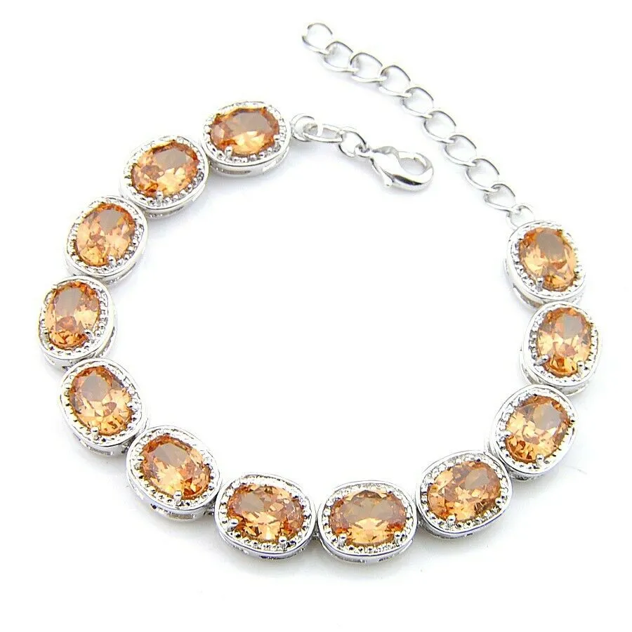 Sterling Silver Oval Cut Champagne Morganite Tennis Bracelet