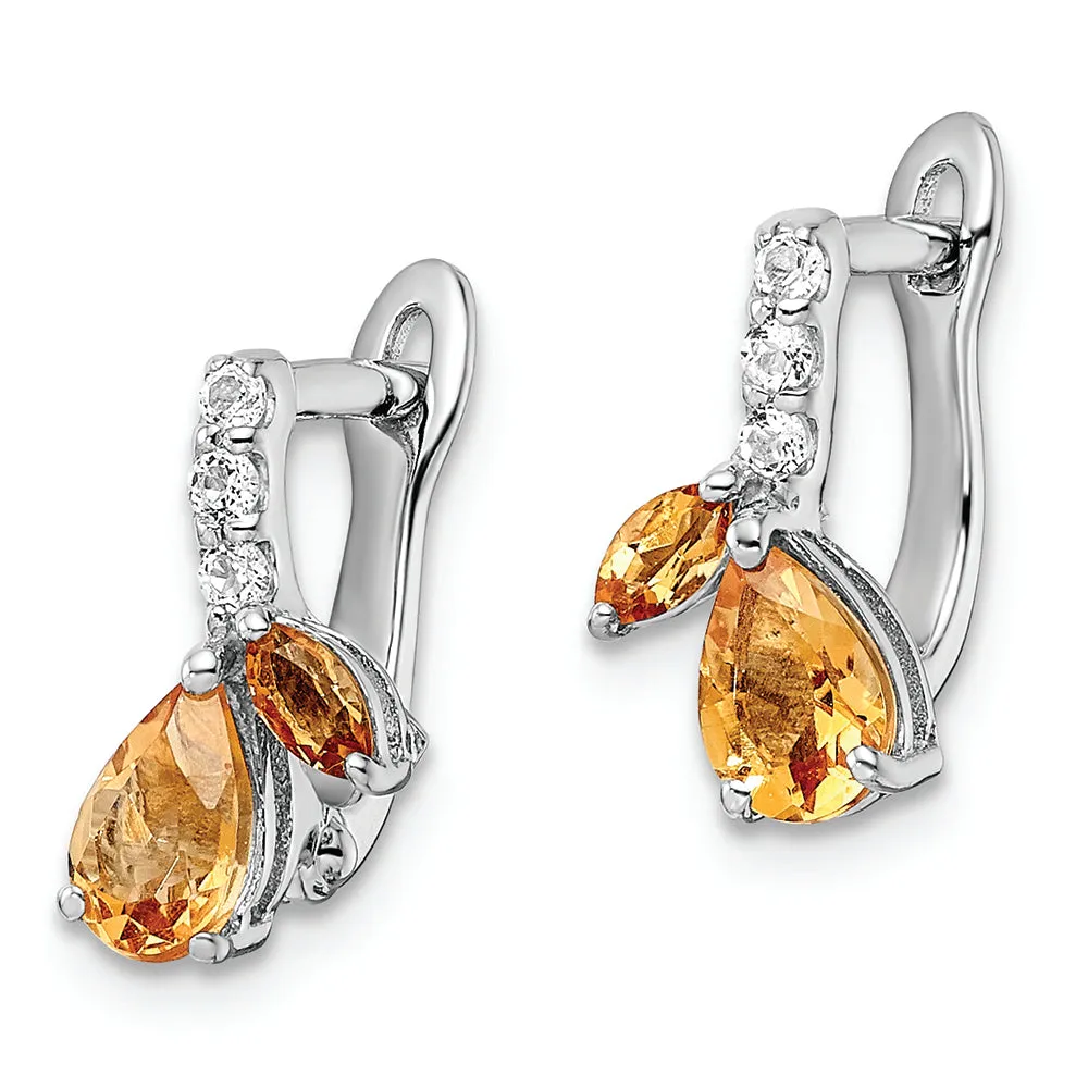 Sterling Silver RH-plated 1.81t.w. Citrine/White Topaz Hinged Earring