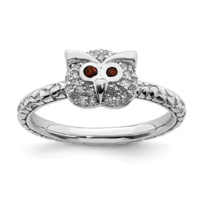 Sterling Silver Stackable Expressions Garnet & Diamond Owl Ring