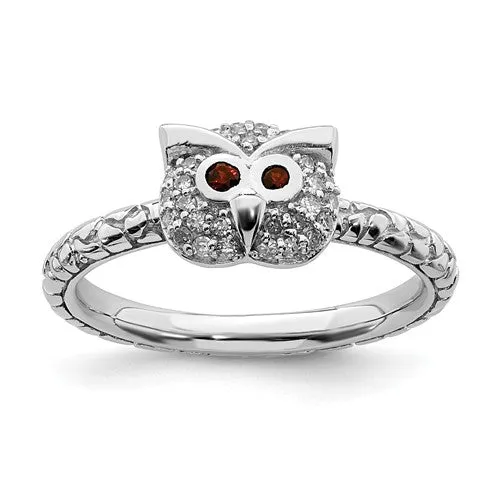 Sterling Silver Stackable Expressions Garnet & Diamond Owl Ring