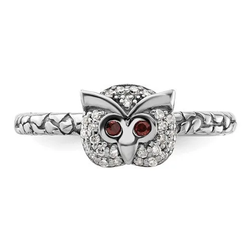 Sterling Silver Stackable Expressions Garnet & Diamond Owl Ring