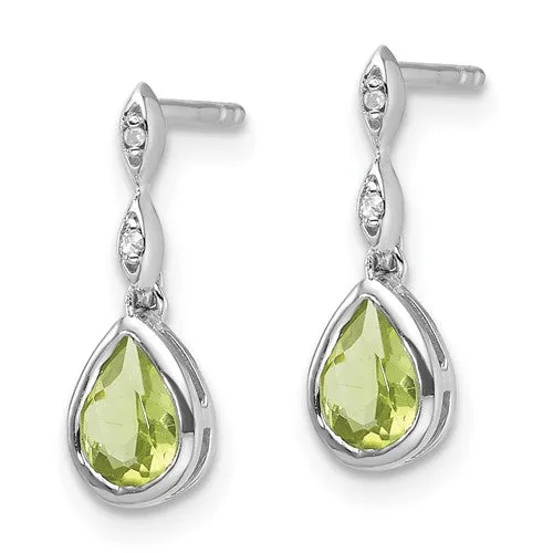 Sterling Silver White Ice Diamond and Peridot Teardrop Earrings