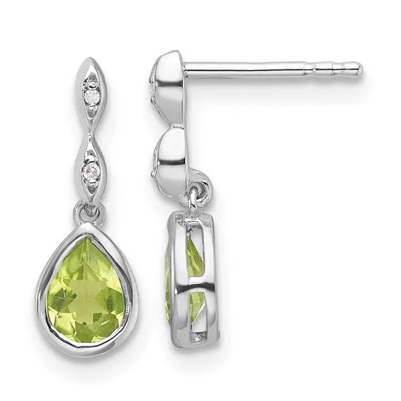 Sterling Silver White Ice Diamond and Peridot Teardrop Earrings