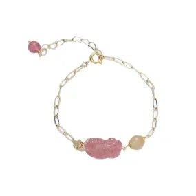 Strawberry Crystal Pixiu Bracelet with Sterling Silver Needle