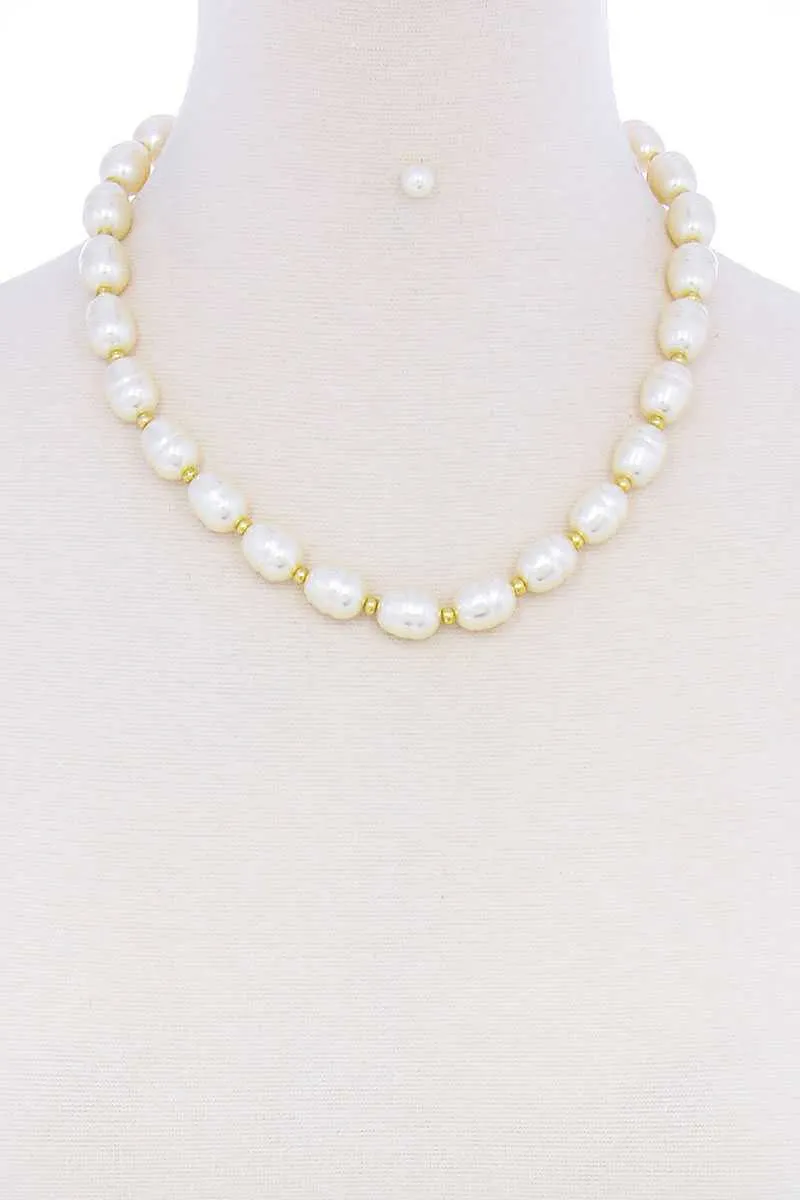 Stylish Fashion Pearl Beaded Necklace And Earring Set