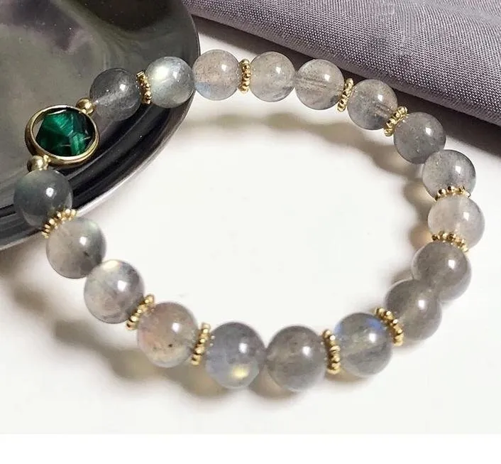 Stylish Mix Gray Moonstone Natural Healing Crystal Beads Bracelet