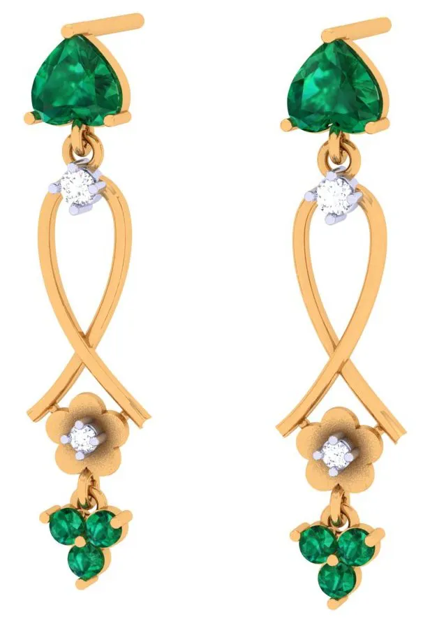 Stylish Stone Studded Gold Diamond Earrings For Women