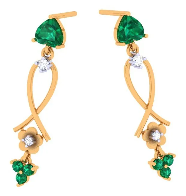 Stylish Stone Studded Gold Diamond Earrings For Women