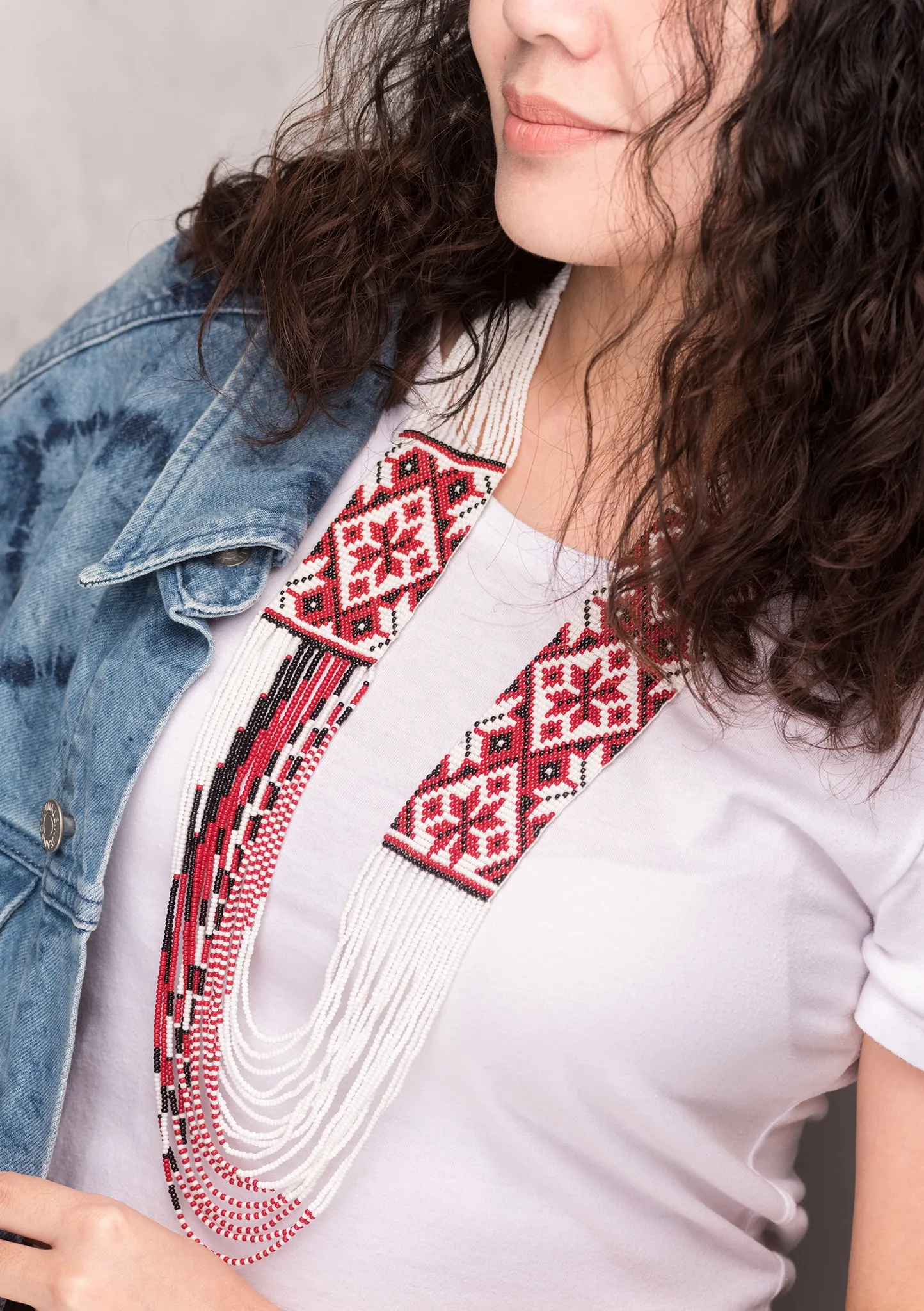 Stylish White Maroon Glass Seed Beads Layered Necklace