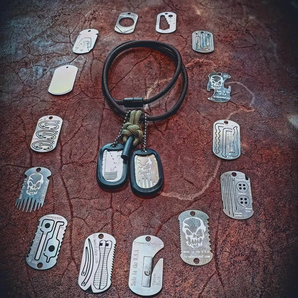 Survival Dog Tag Kit: 14 Tool Mini Dog Tag Size Mini Survival Kit