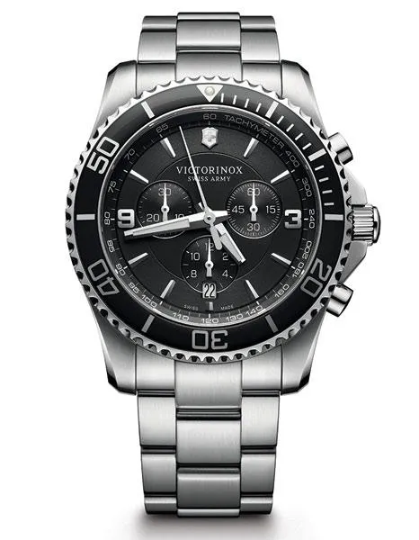 Swiss Army Mens Maverick Chronograph - Black Dial - Stainless Steel Bracelet