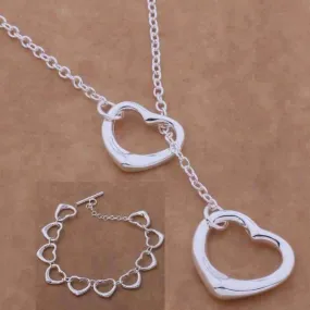 Tangled Hearts Sterling Silver Matching Lariat Necklace and Bracelet Set