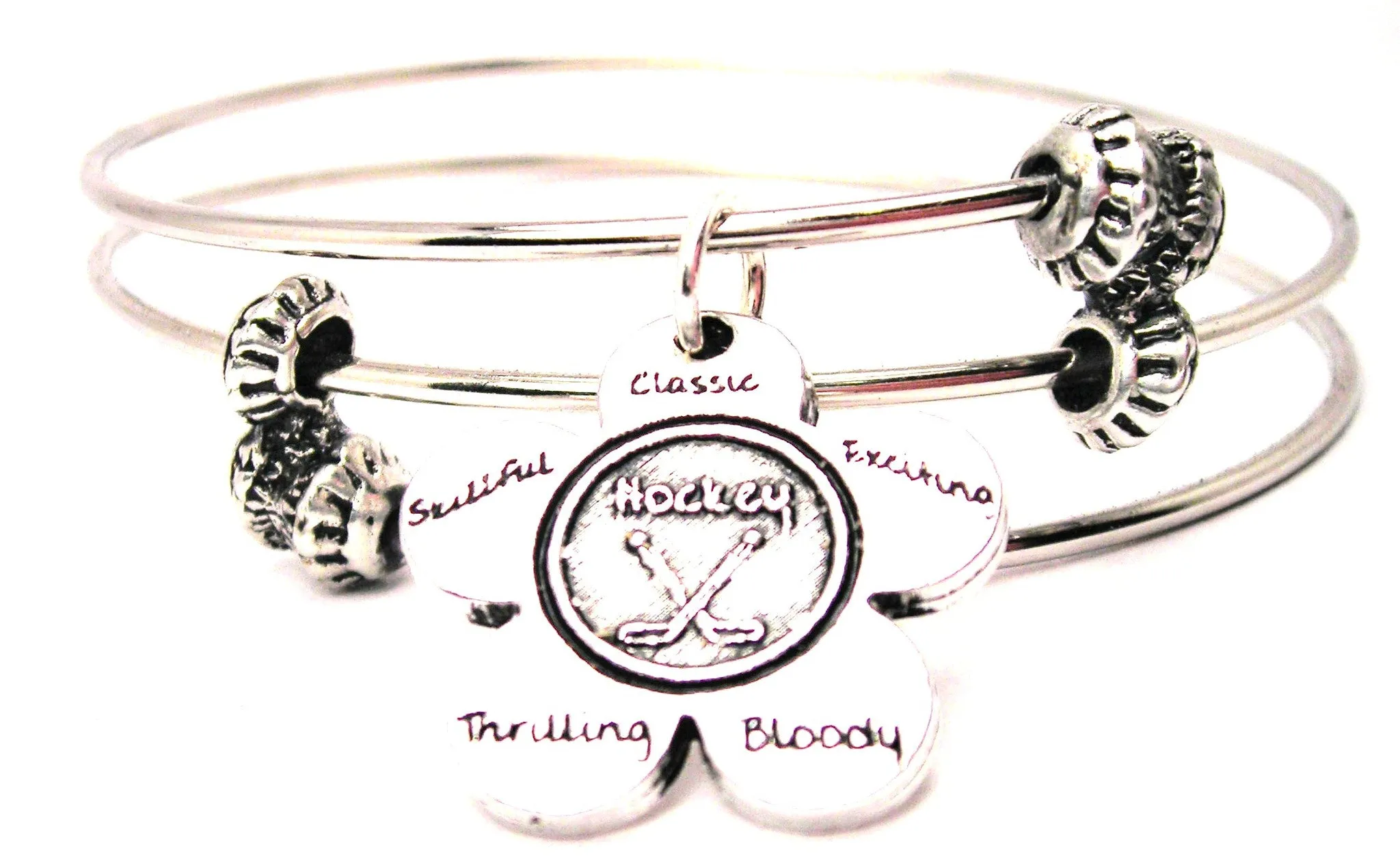 The Hockey Lovers Flower Small Triple Style Expandable Bangle Bracelet