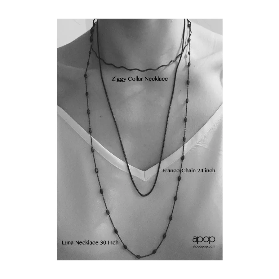 Thin Black Franco Chain Necklace 16 - 24 inch