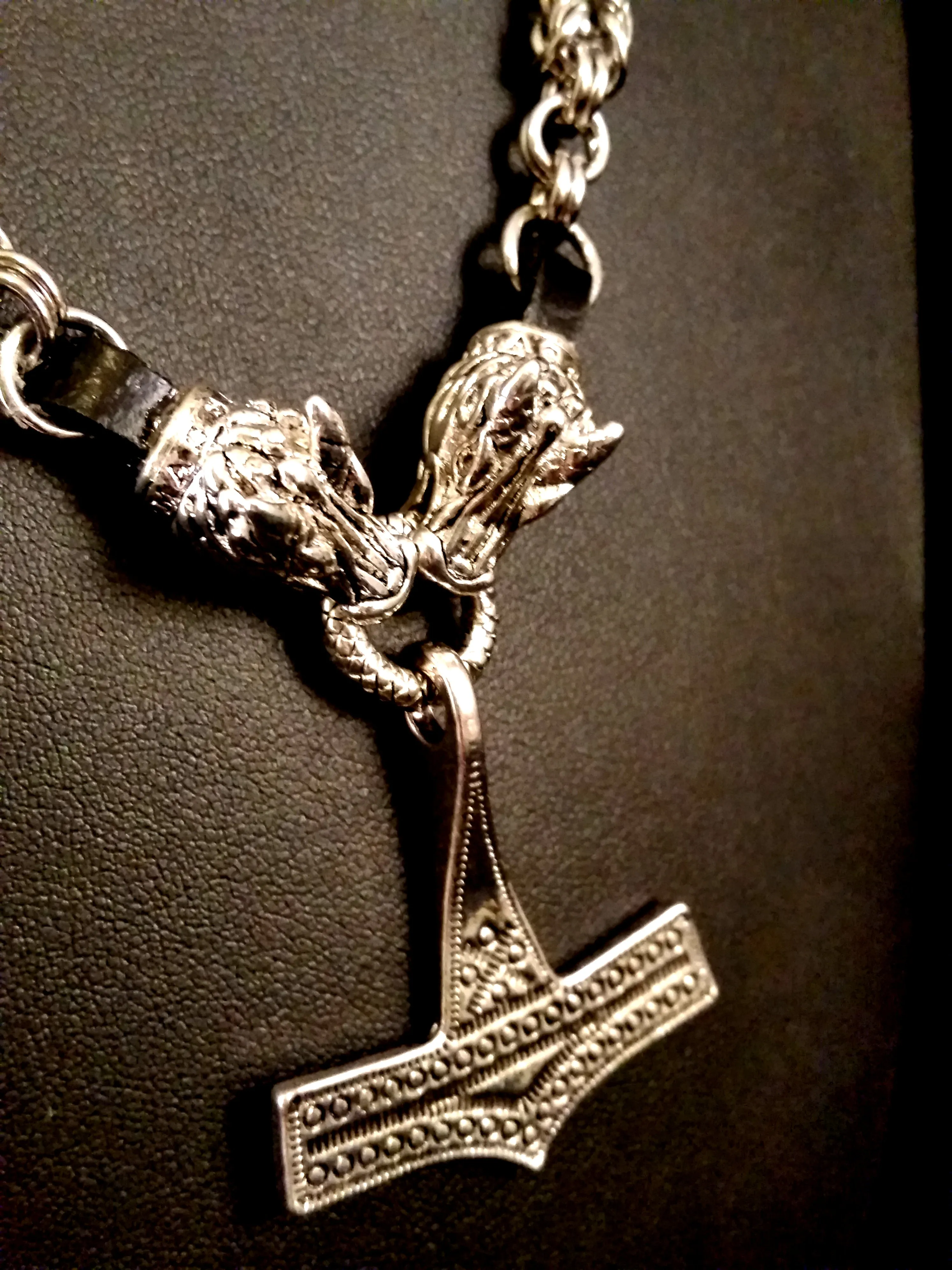 Thor's Hammer Necklace Silver Dragon Chain Mail Norse Viking Style