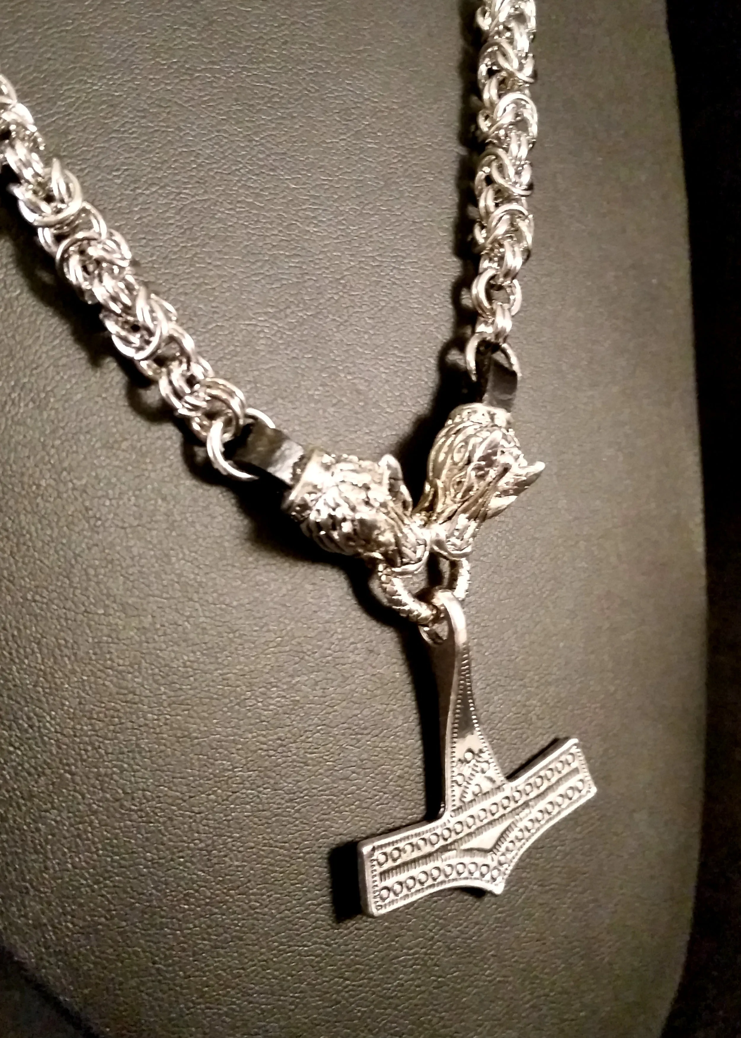 Thor's Hammer Necklace Silver Dragon Chain Mail Norse Viking Style