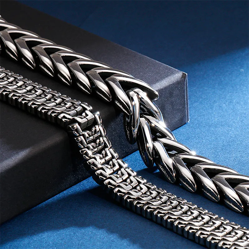 Titanium Steel Trendy Men's Bracelet with Dominant Floral Buckle - European and American Style Stainless Steel Jewelry