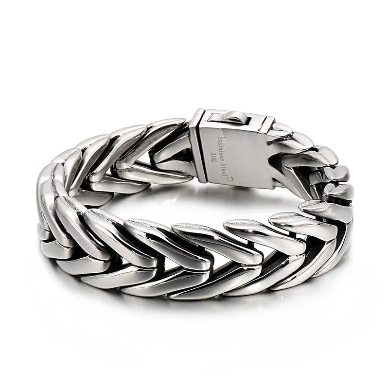 Titanium Steel Trendy Men's Bracelet with Dominant Floral Buckle - European and American Style Stainless Steel Jewelry