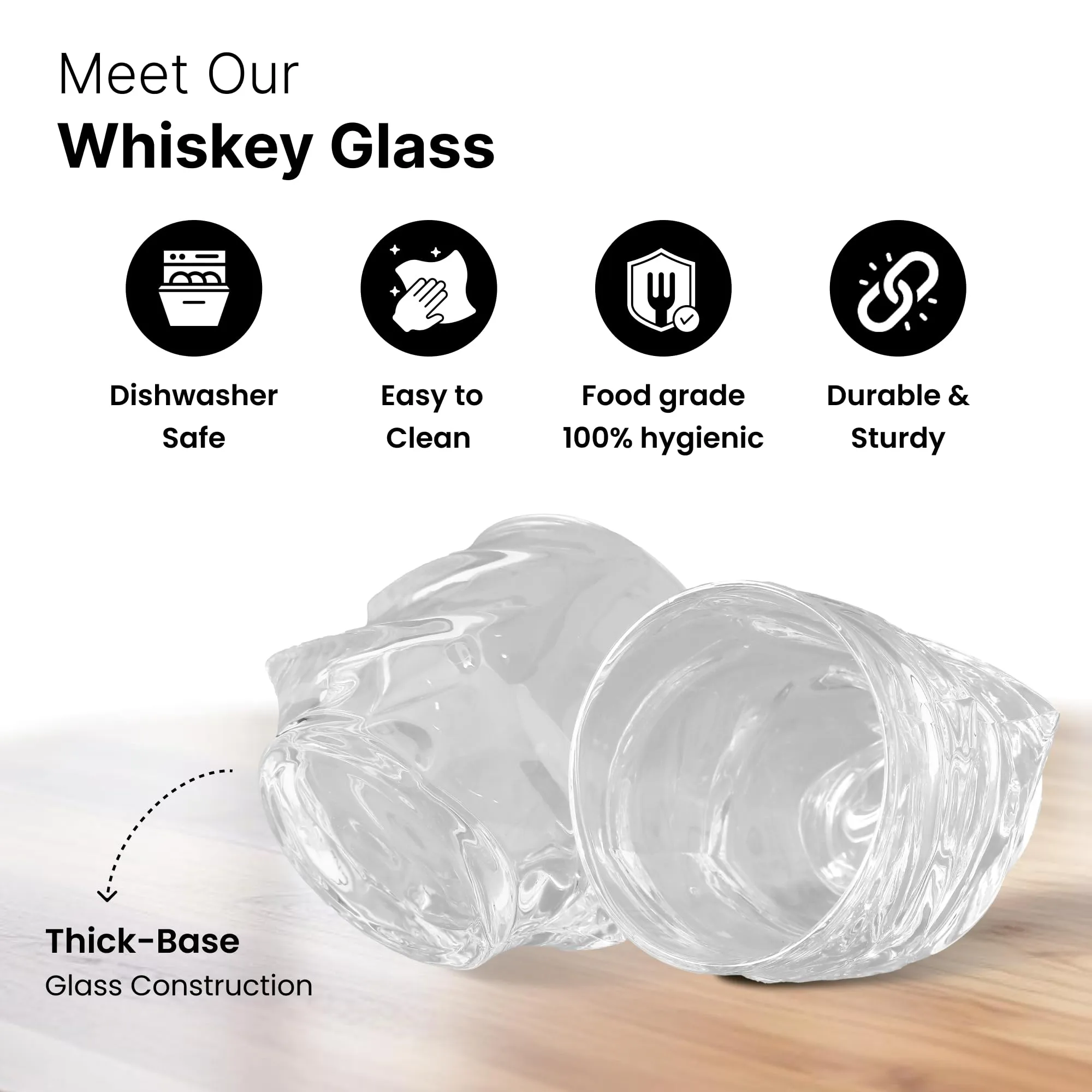 UMAI Whiskey Glasses Set of 4 (240ml Each) | Lead Free Neat Whiskey Glass | Heavy Bottom Drinking Glass | Crystal Glass for Bar Home | Glass for Drinks | Cocktail Glasses | Highball Glass