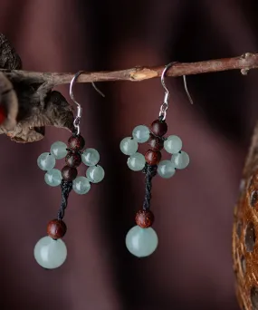 Unique Light Green Fine Jade Rosewood Beads Drop Earrings