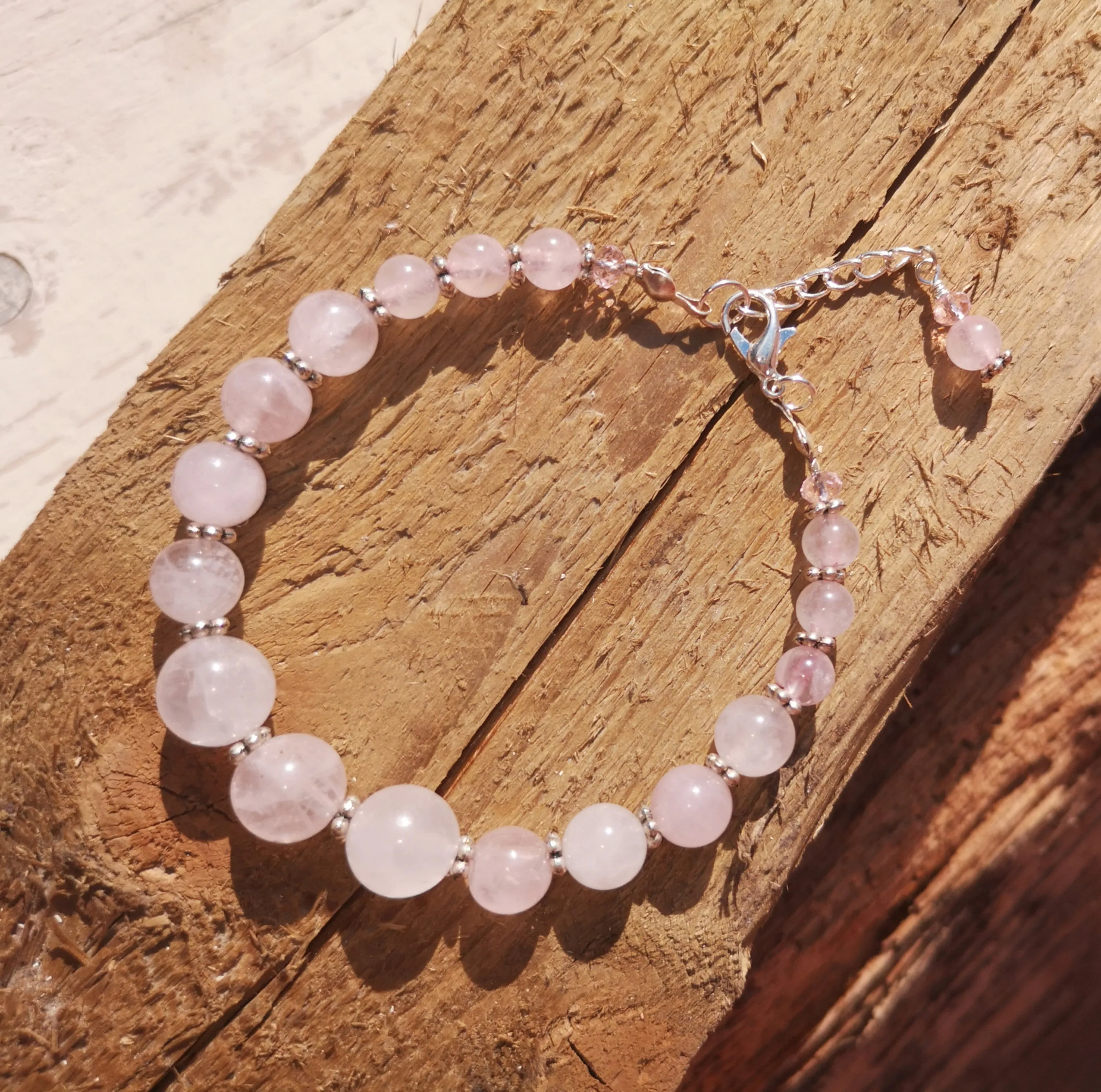 Unity, Rose quartz & Tibetan silver bracelet for wellness & spirituality