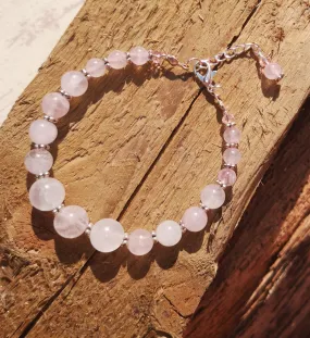 Unity, Rose quartz & Tibetan silver bracelet for wellness & spirituality