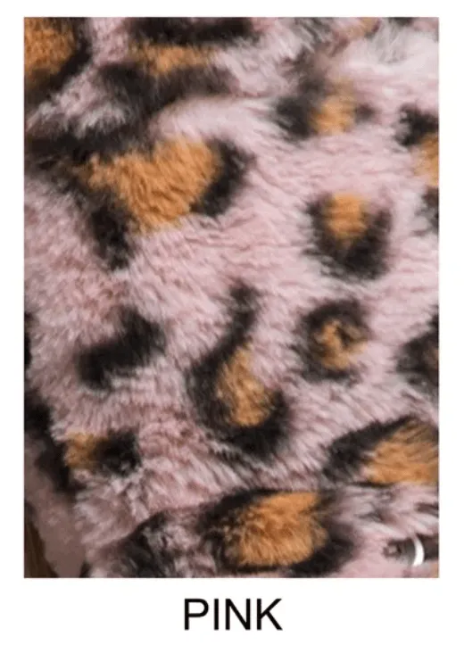 Vegan One Size Animal Print Fur Fingerless Gloves with Top-Over Cover 7907