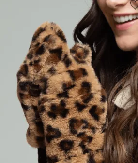 Vegan One Size Animal Print Fur Fingerless Gloves with Top-Over Cover 7907