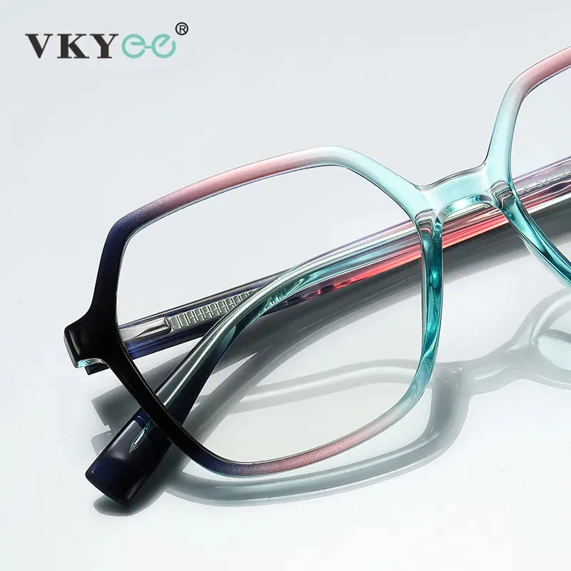 Vicky Unisex Full Rim Large Polygon Square Acetate Alloy Reading Glasses 2140