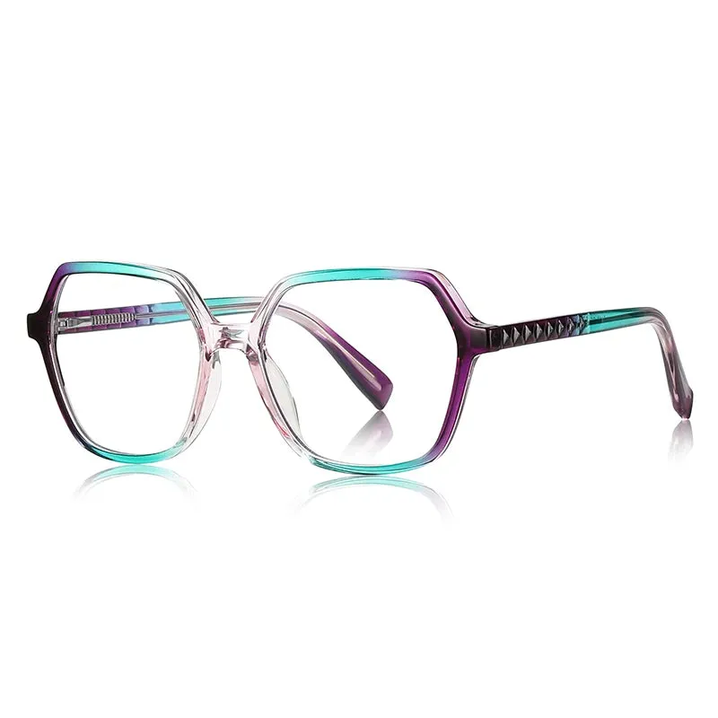 Vicky Unisex Full Rim Large Polygon Square Acetate Alloy Reading Glasses 2140