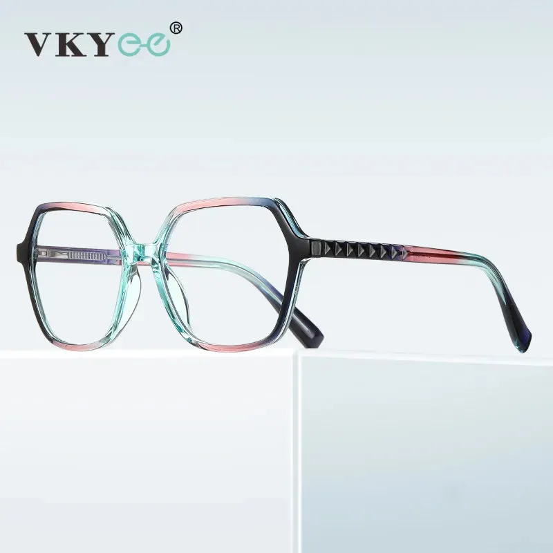 Vicky Unisex Full Rim Large Polygon Square Acetate Alloy Reading Glasses 2140