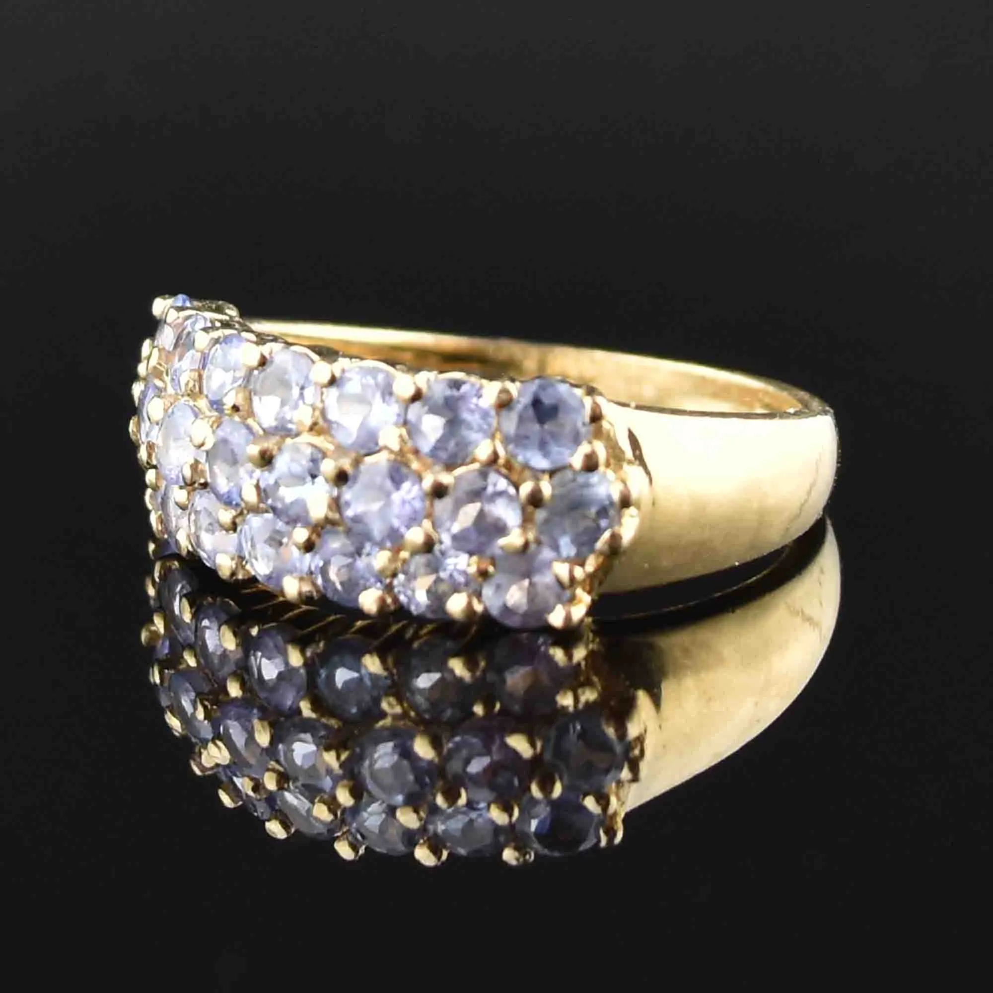 Vintage 10K Gold Three Row Tanzanite Stacking Ring