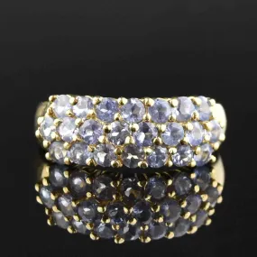 Vintage 10K Gold Three Row Tanzanite Stacking Ring