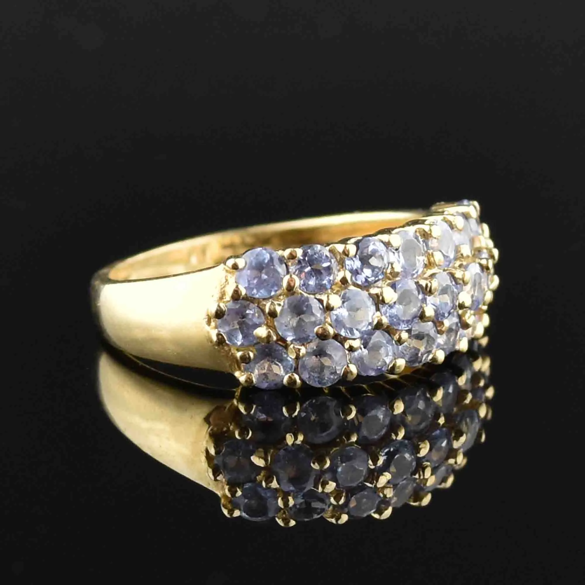 Vintage 10K Gold Three Row Tanzanite Stacking Ring