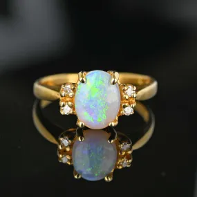 Vintage 14K Gold Estate Diamond Opal Ring