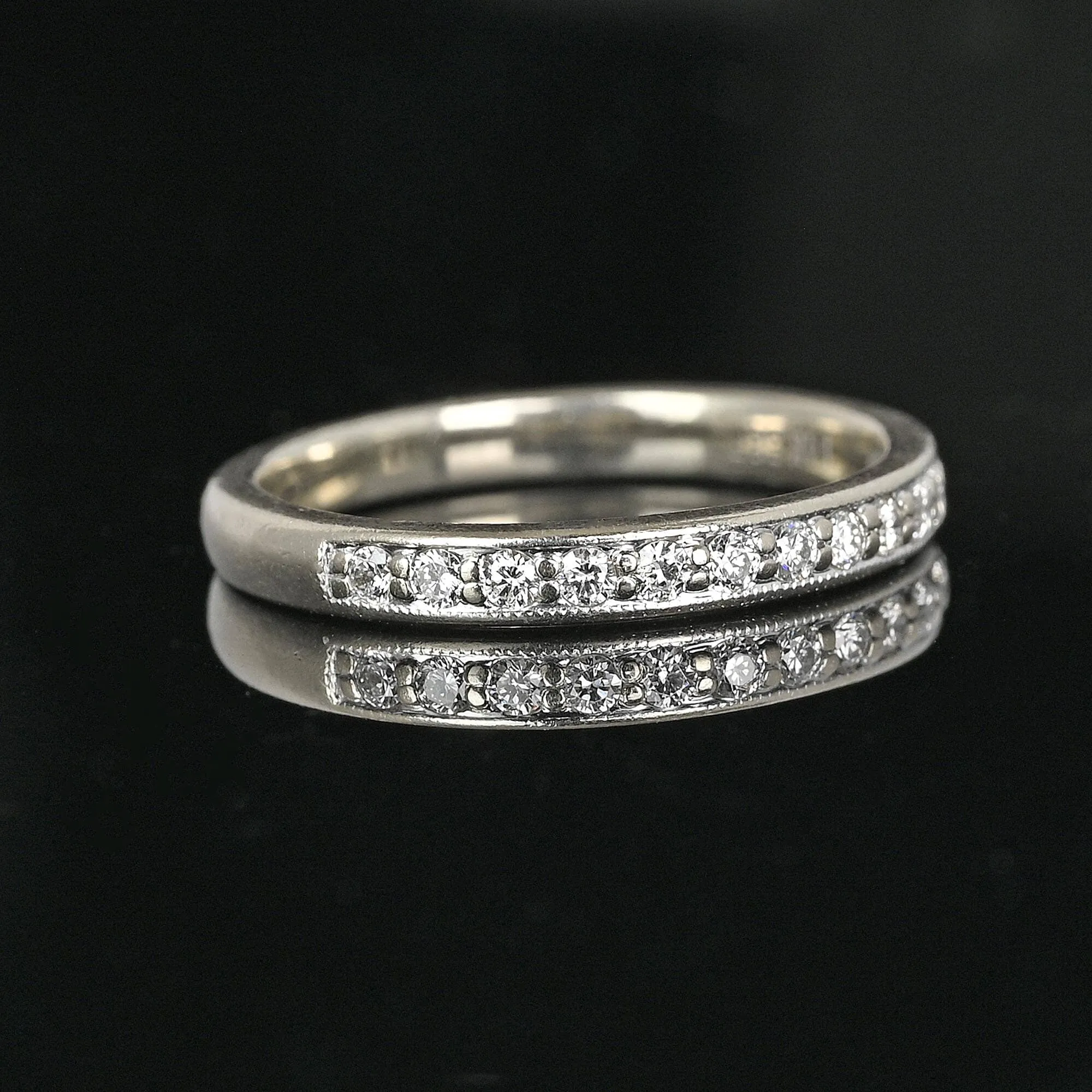 Vintage 14K White Gold Diamond Half Eternity Band Ring