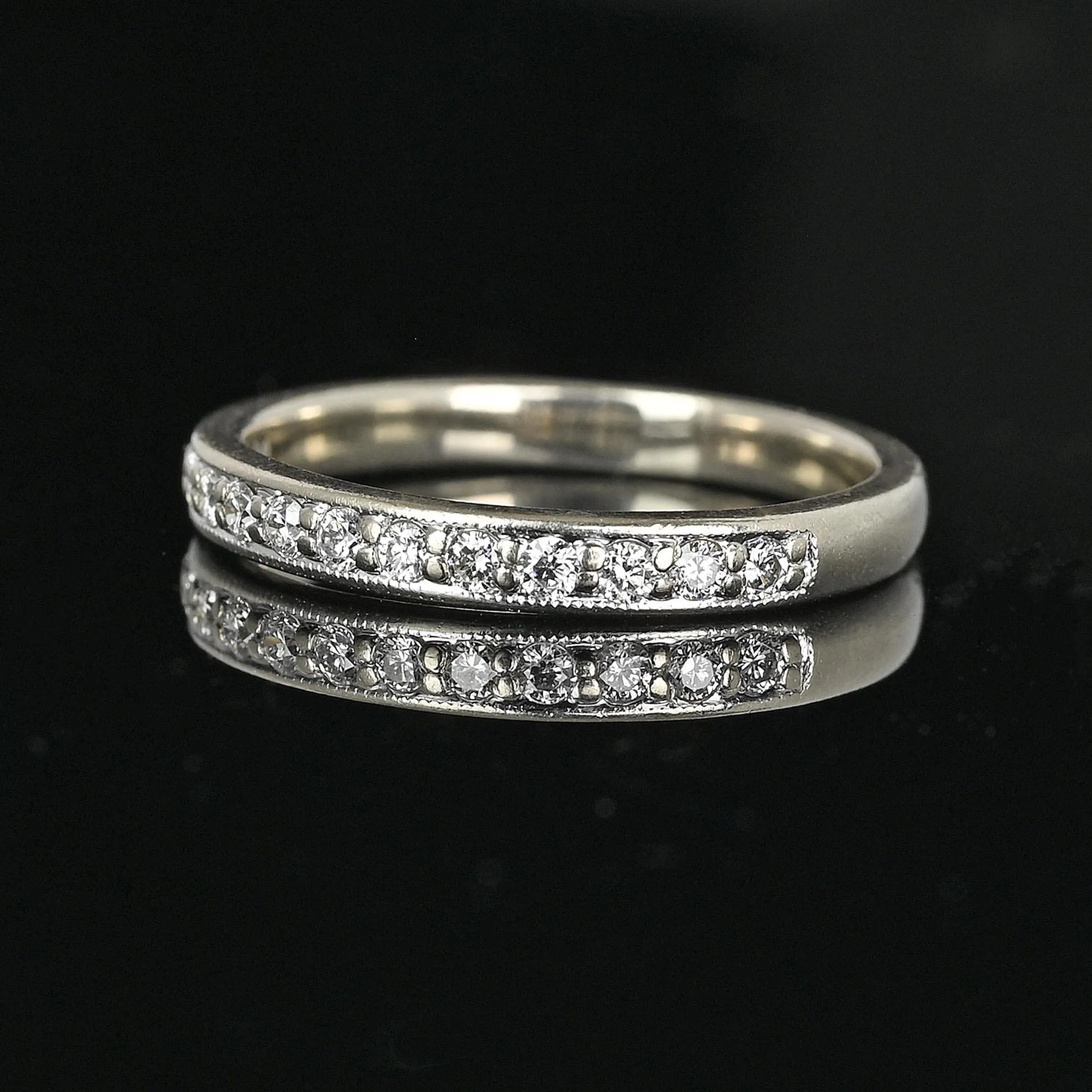 Vintage 14K White Gold Diamond Half Eternity Band Ring