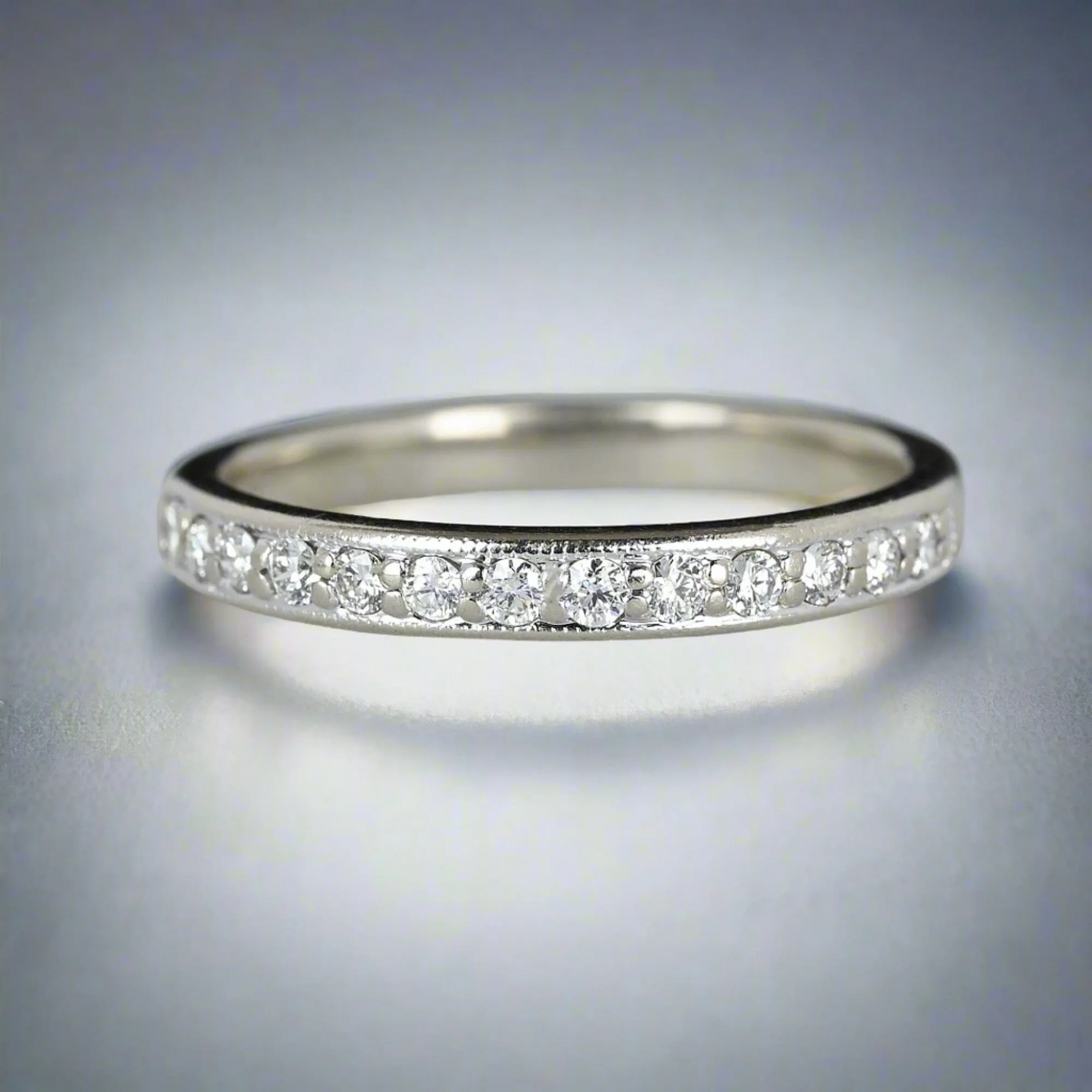 Vintage 14K White Gold Diamond Half Eternity Band Ring