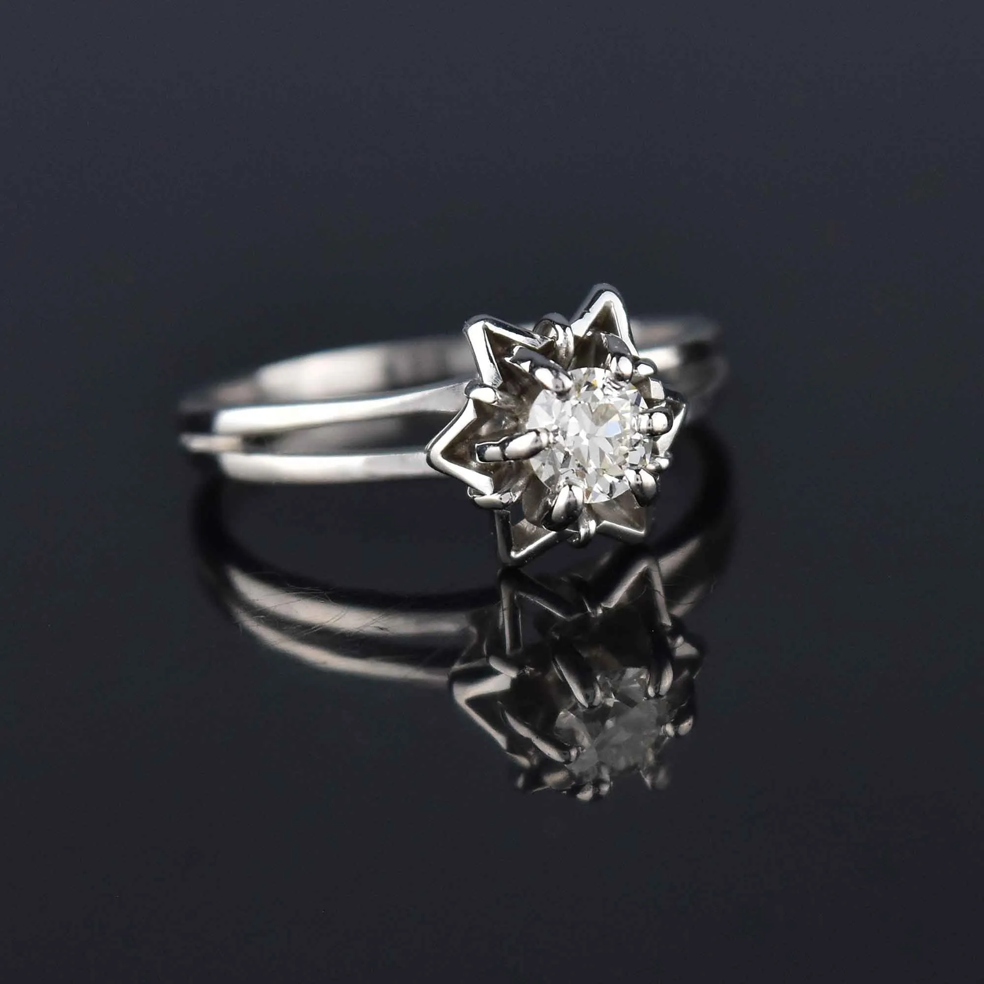 Vintage 14K White Gold Star Diamond Engagement Ring