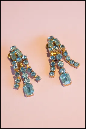 Vintage 1960s Blue Rhinestone Chandelier Earrings